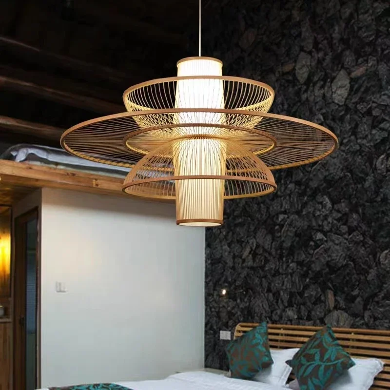 Japanese Lighting Decor - Сельская бамбуковая тканая люстра ручной работы