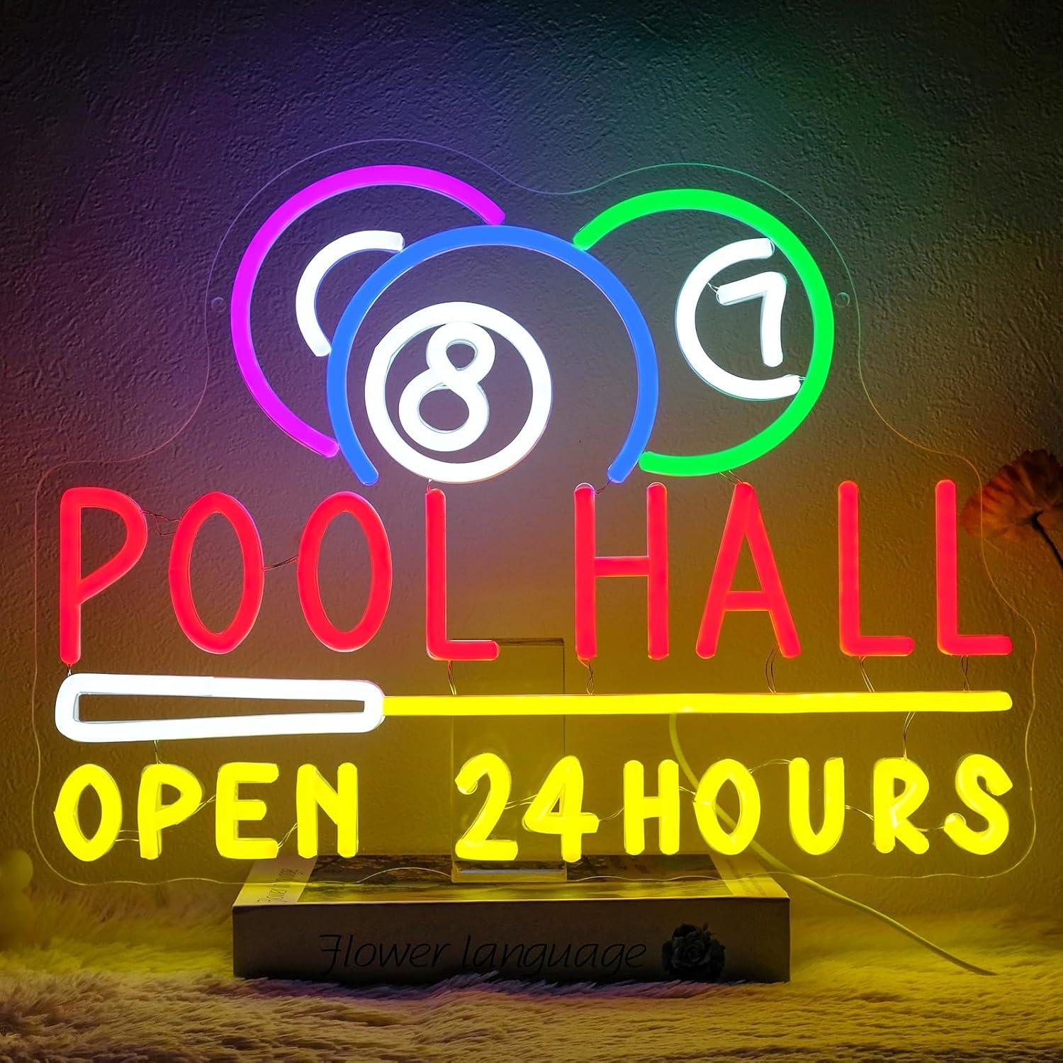 Decor Lighting Opening Hours - Неоновая вывеска «Бильярдная открыт 24 часа»