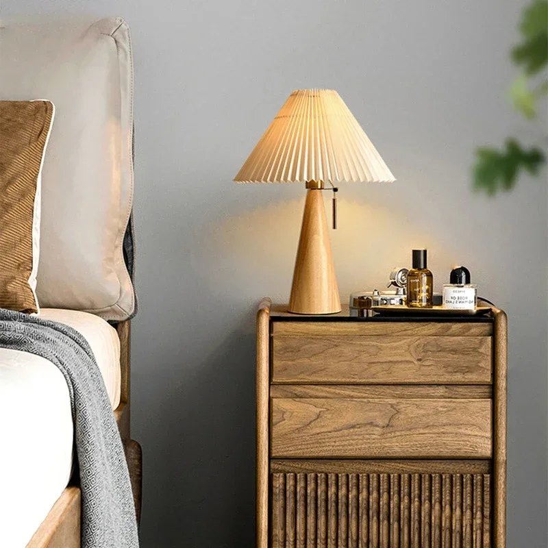 Lighting Decor Bedroom - Ретро-настольная лампа с плиссированным абажуром, скандинавский