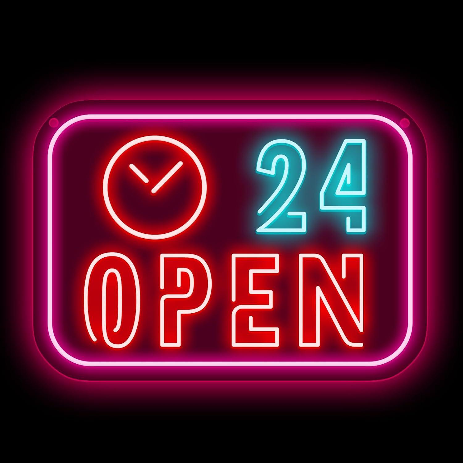 Decor Lighting Opening Hours - Неоновая вывеска с часами, работающая 24