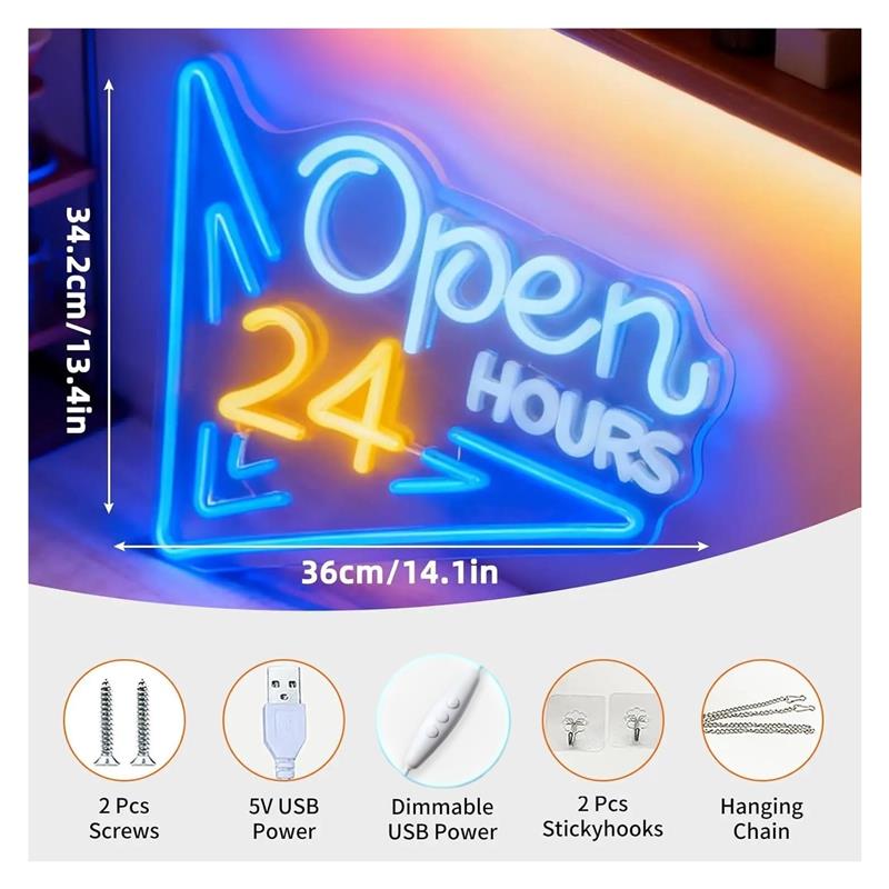 Неоновая вывеска «Открыто 24 ч – обзор и цена Decor Lighting Opening Hours